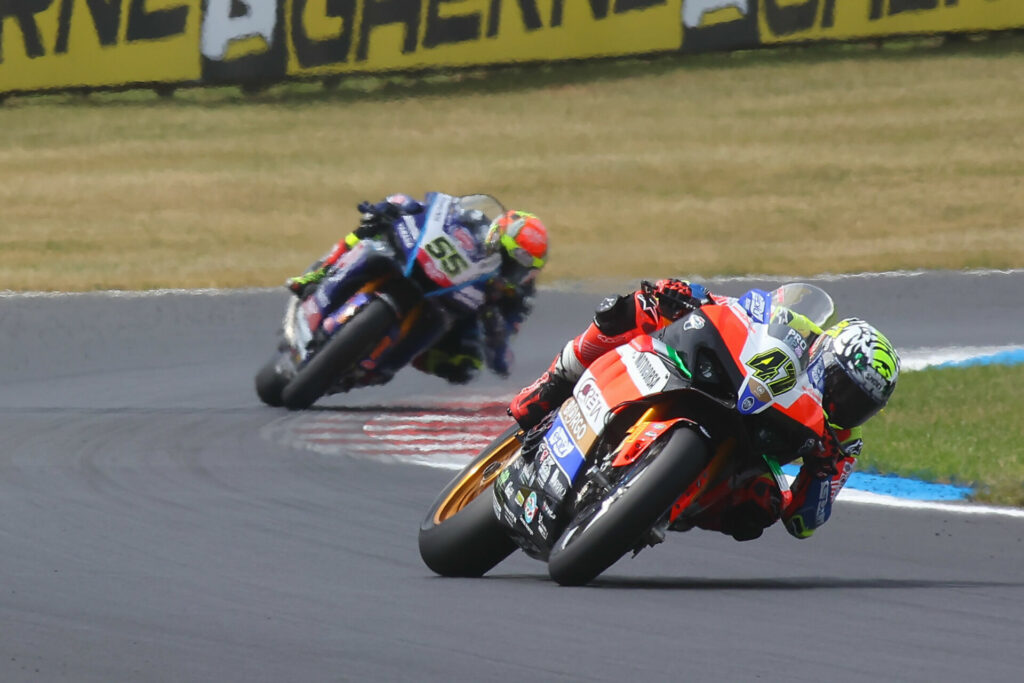 Axel Bassani (47) leads Andrea Locatelli (55) at Most. Photo courtesy Dorna.