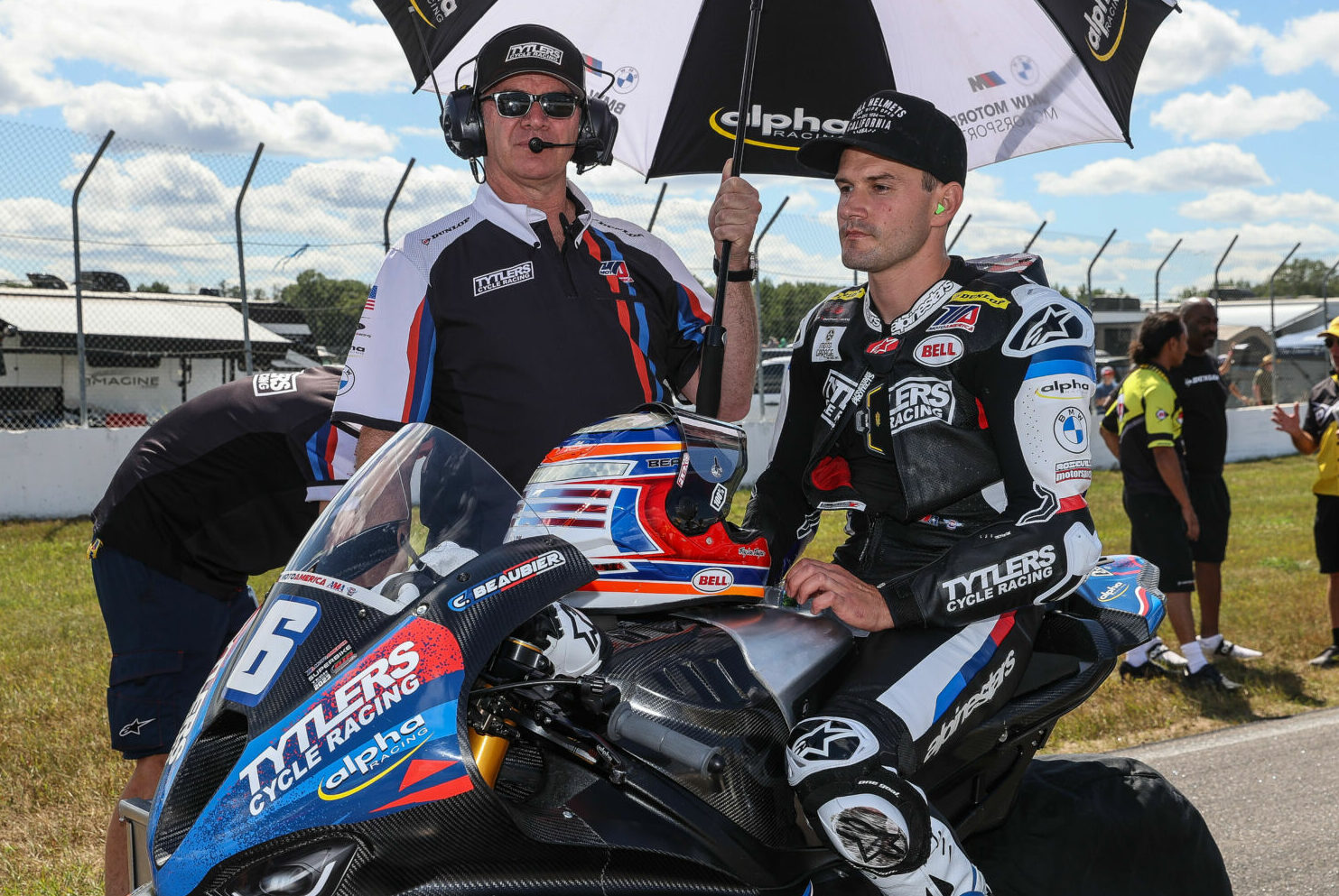 Cameron Beaubier (right) with his Crew Chief Dave Weaver (left) on the grid prior to Superbike Race One at Brainerd. Photo by Brian J. Nelson.