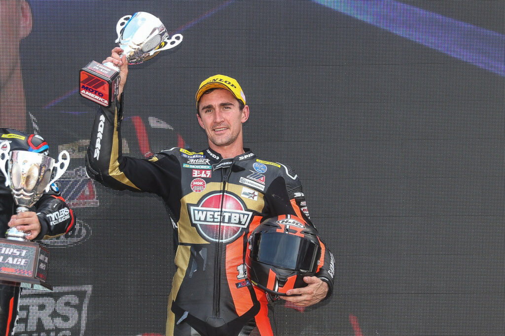 Mathew Scholtz on the podium at Brainerd International Raceway. Photo by Brian J. Nelson, courtesy Westby Racing.