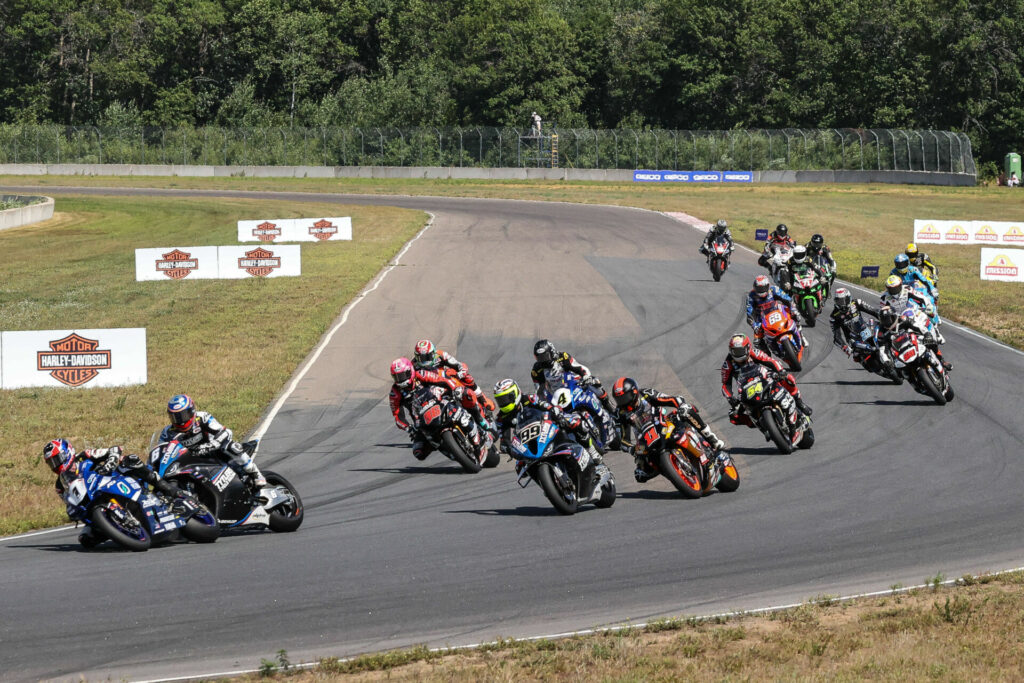 Mathew Scholtz (11) was the victim of a chain-reaction incident at the start of Race One. Photo by Brian J. Nelson, courtesy Westby Racing.