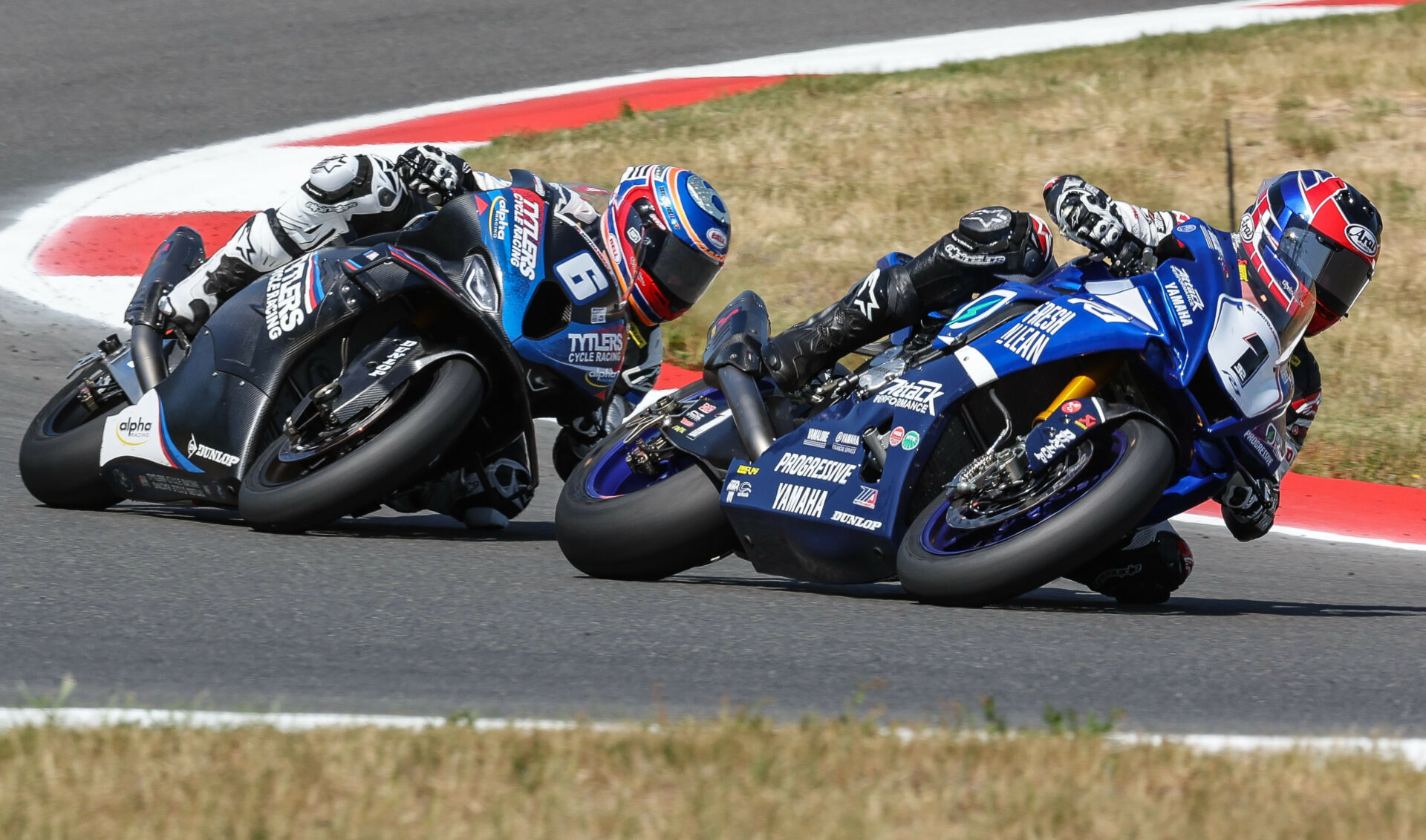 Jake Gagne (1) comes to WeatherTech Raceway Laguna Seca with a 23-point lead over Cameron Beaubier (6) with 75 points up for grabs in the tripleheader weekend in Monterey. Photo by Brian J. Nelson.