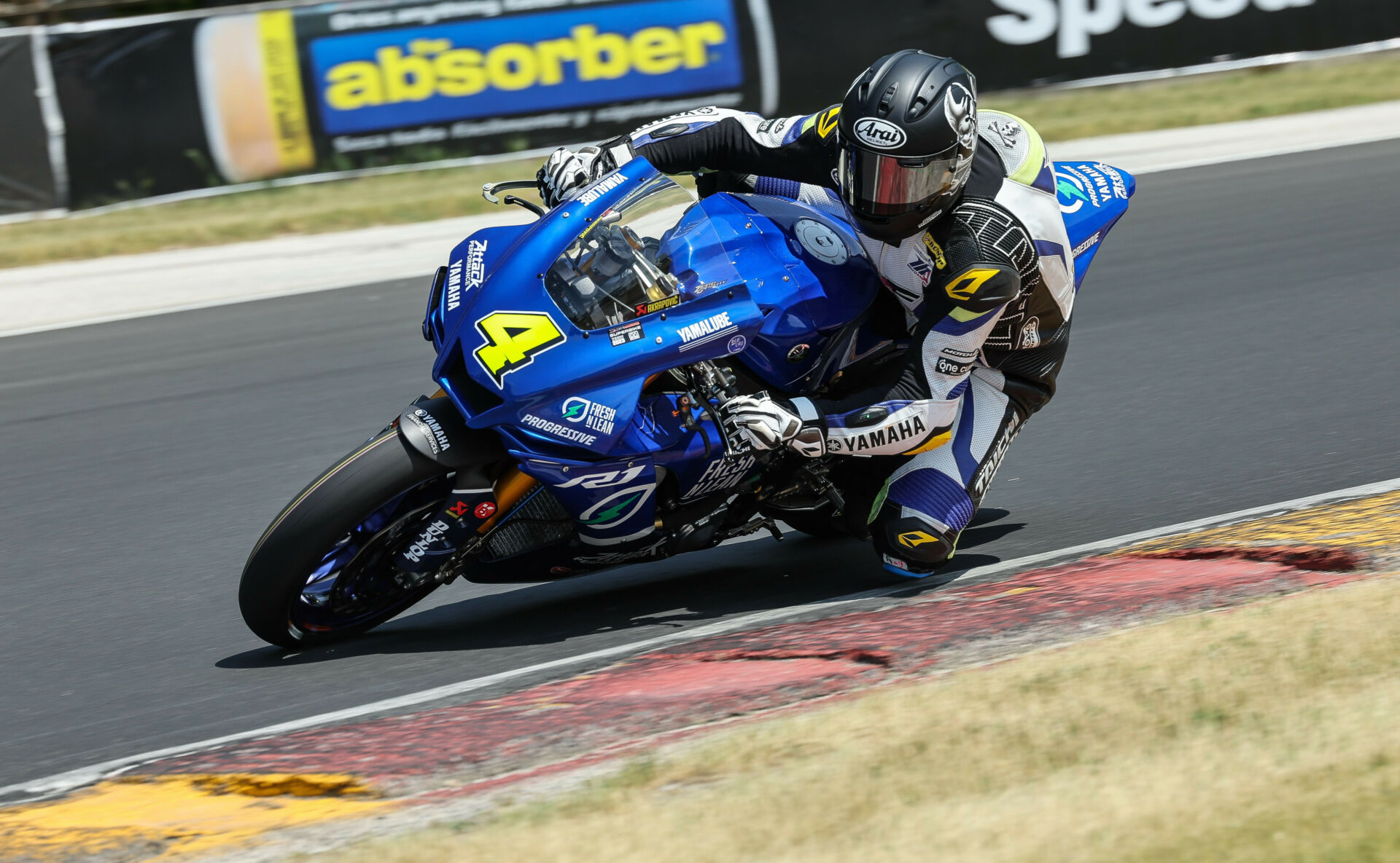 Josh Hayes (4) riding a Fresh N Lean Progressive Yamaha YZF-R1 Superbike earlier this season at Road America. Photo by Brian J. Nelson, courtesy Yamaha.