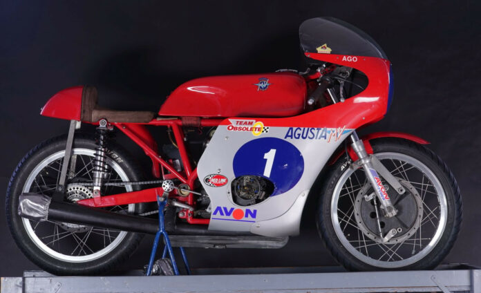 Team Obsolete’s ex-Giacomo Agostini MV Agusta 350cc triple. Photo courtesy Team Obsolete.