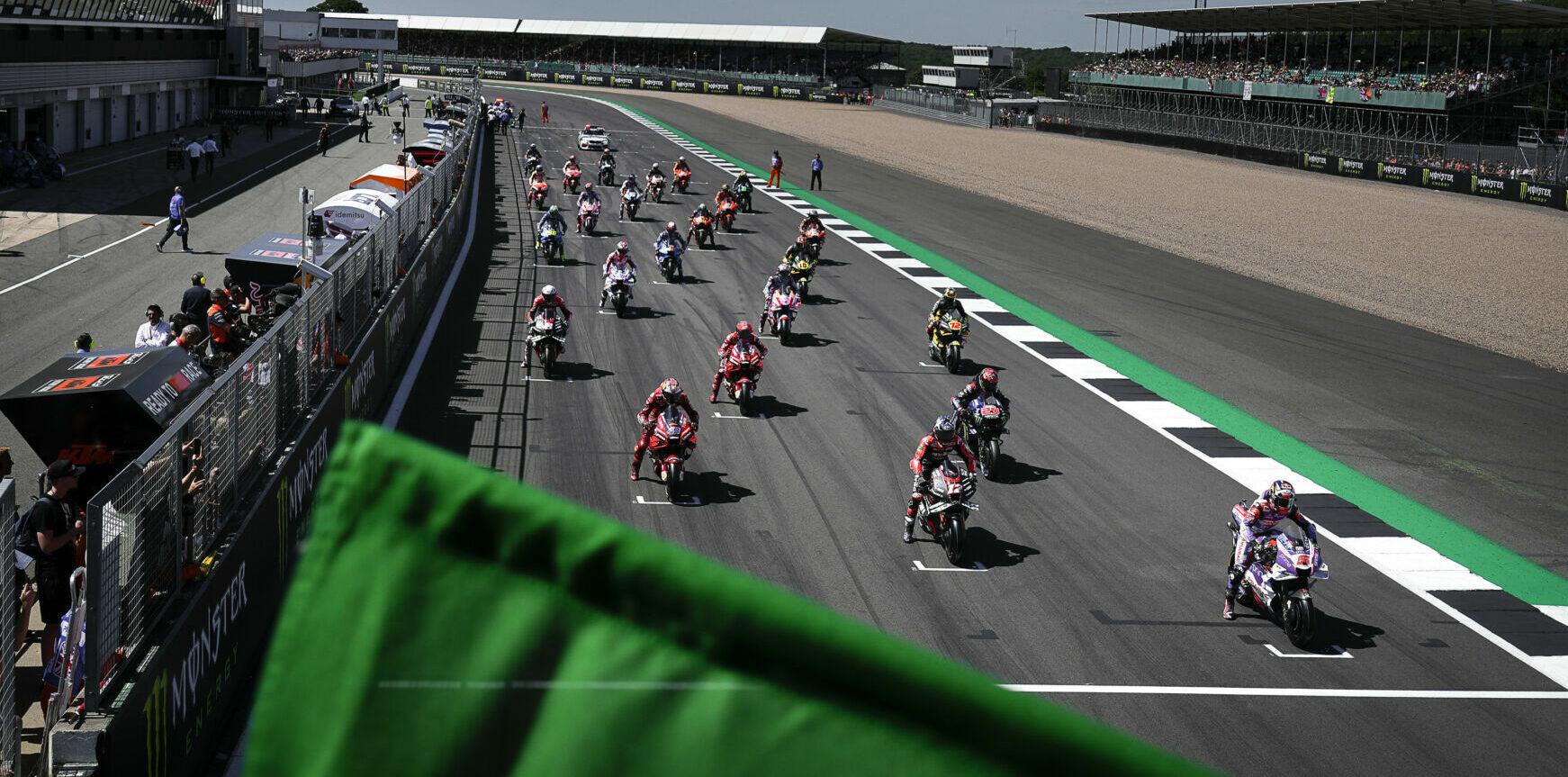 The grid prior to the start of the MotoGP race at Silverstone in 2022. Photo courtesy Dorna.