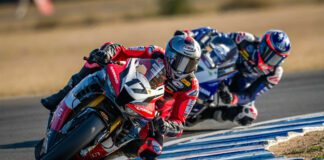 Troy Herfoss (17) leads Mike Jones (1) at Morgan Park Raceway. Photo courtesy ASBK.