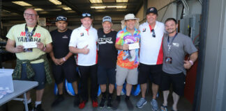 (From left): Dave Crussell (1st place 250+), Road Race City's Moises Figueroa-Perez, Bridgestone Motorcycle Tires Product Specialist Rory O’Neill, Sponsorship Organizer Ralph Staropoli, Vince Rolleri (1st place 250), Bridgestone Motorcycle Tires Road Race Manager Warren Dunham, BJ Bohrer (1st place 125). Photo by etechphoto.com, courtesy AHRMA.