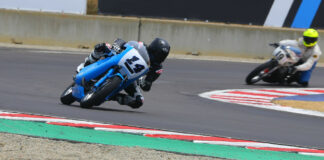 Shane Turpin (14) leads Christopher Spargo (19) at WeatherTech Raceway Laguna Seca. Photo by etechphoto.com, courtesy AHRMA.