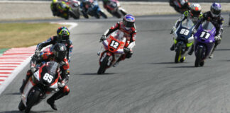 Xabier Zurutuza (85) leads JuniorGP Race One at Catalunya. Photo courtesy Dorna.