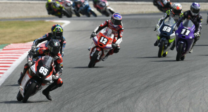 Xabier Zurutuza (85) leads JuniorGP Race One at Catalunya. Photo courtesy Dorna.