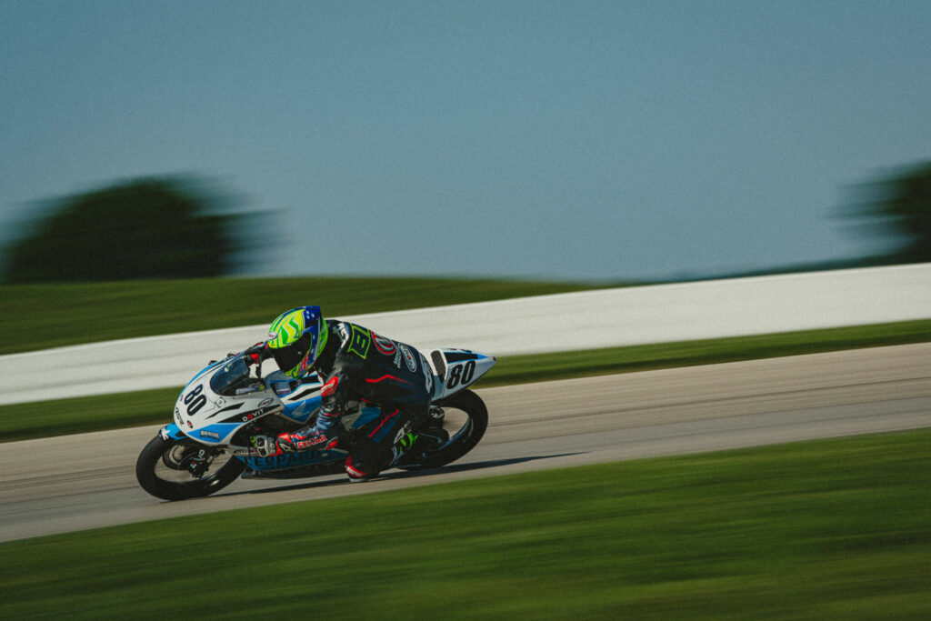 Wait a second, that’s not a two-stroke! No, it’s a 250 four-Stroke single, but it’s the best bike Ralph Staropoli has ridden and that’s saying a lot. Honda NSF250Rs are busy embarrassing larger bikes here in America. Photo by Joshua Mages.