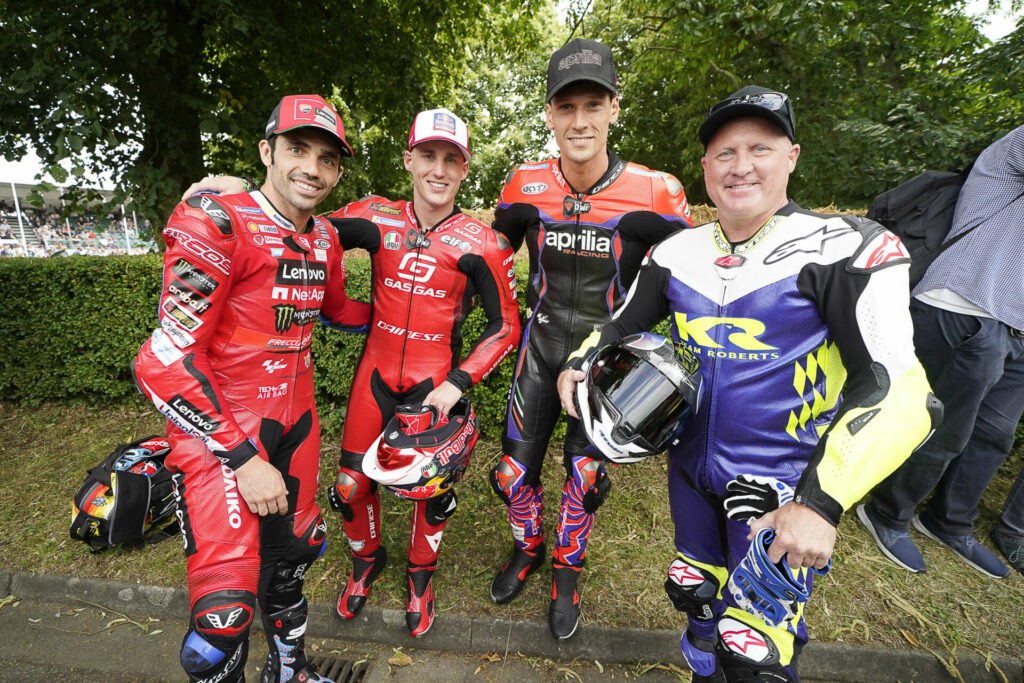 (From left) Michele Pirro, Pol Espargaro, Lorenzo Savadori, and Kenny Lee Roberts. Photo courtesy Dorna.