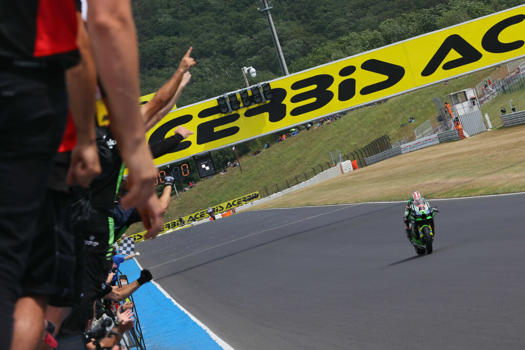 Jonathan Rea (65) won WorldSBK Race One. Photo courtesy Dorna. 