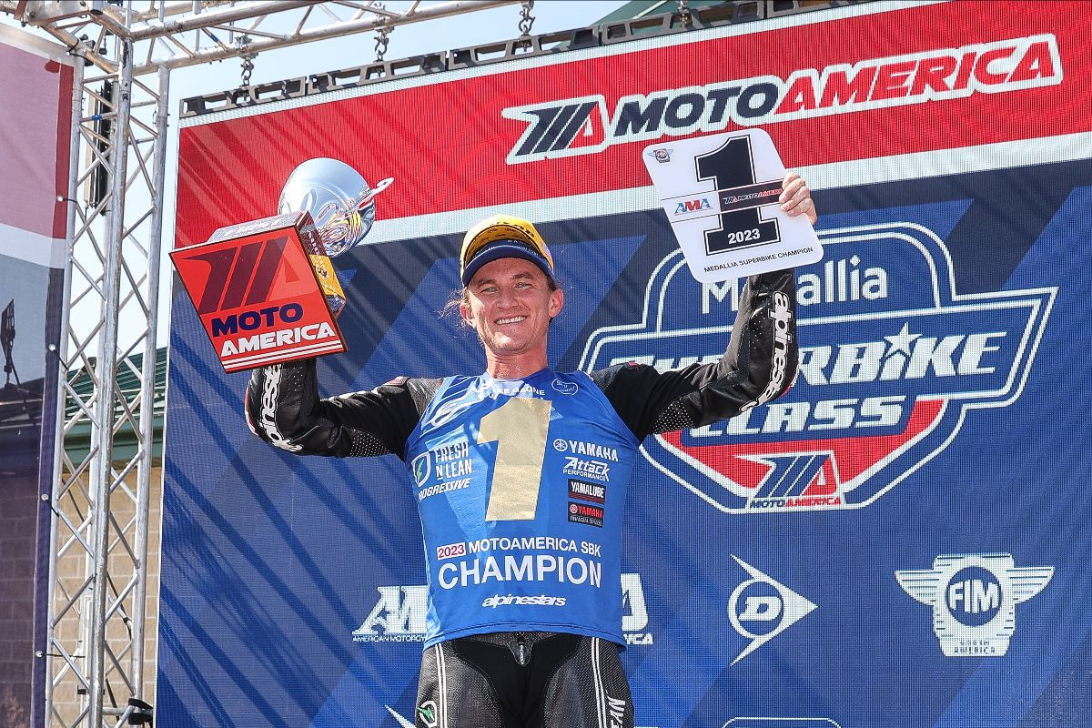 Jake Gagne wrapped up his third straight MotoAmerica Medallia Superbike Championship on Sunday at Pitt Race. Photo by Brian J. Nelson, courtesy MotoAmerica.