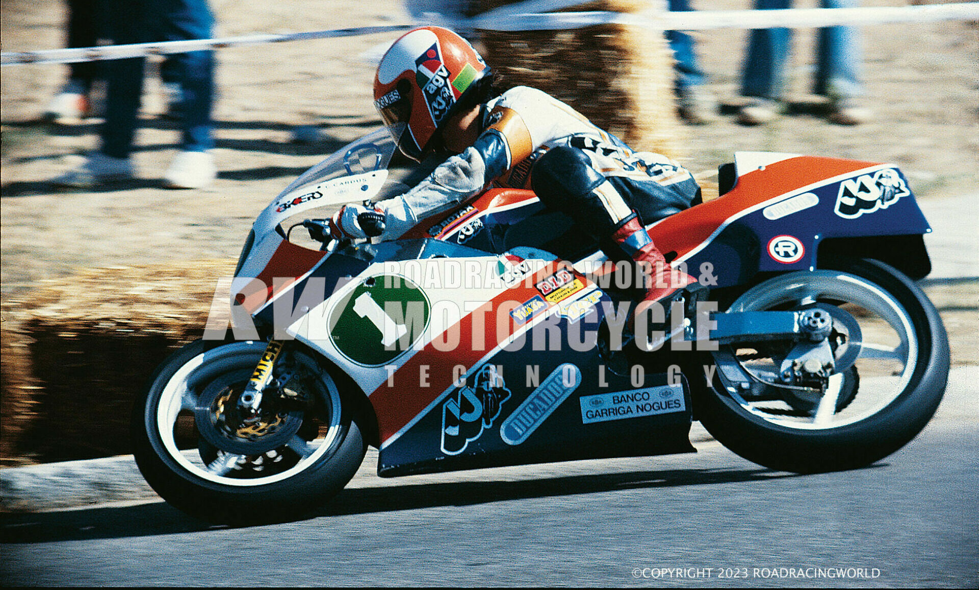 Carlos Cardus earned his #1 plate racing a Kobas in the 1983 250cc European Championship. He's seen here on a street circuit at a 1984 European Championship round. Photo courtesy Fundacio Can Costa.