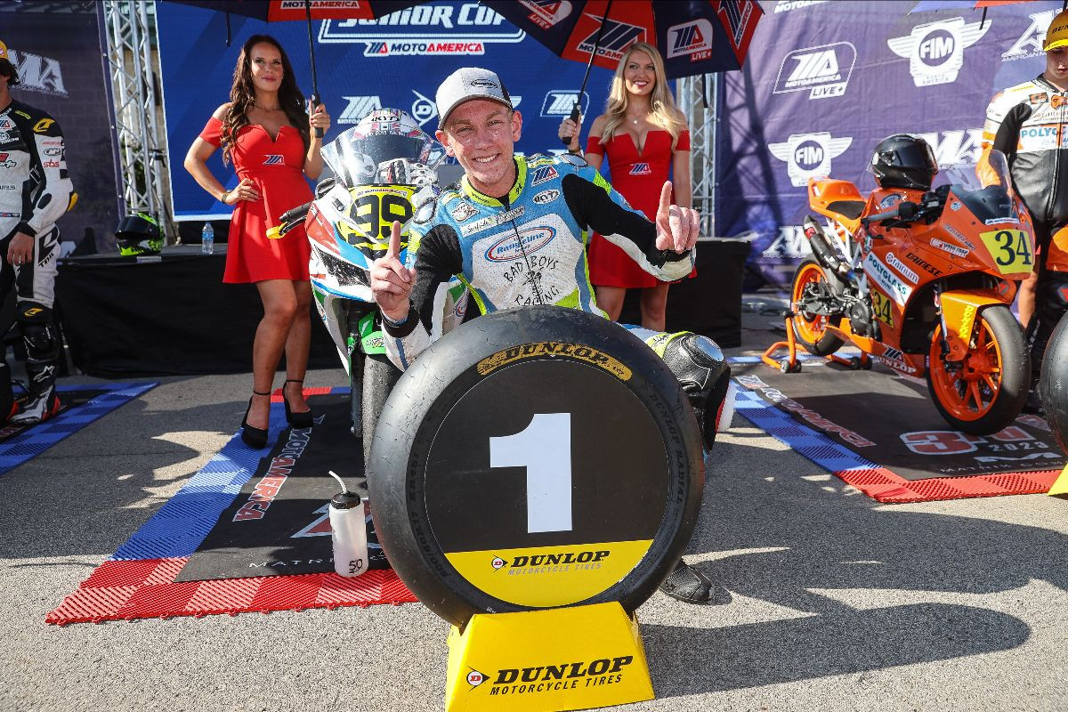 Avery Dreher wrapped up the Junior Cup title on Sunday with his victory at PittRace. Photo by Brian J. Nelson, courtesy MotoAmerica.