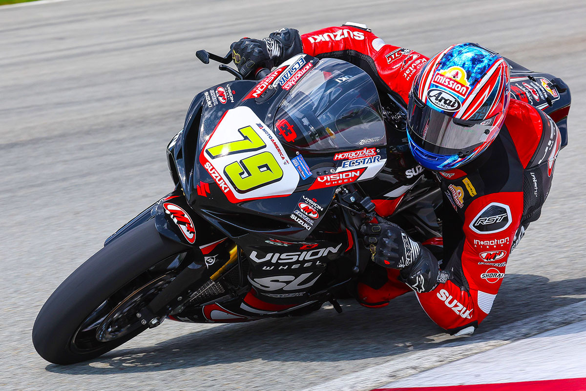 Teagg Hobbs (79) shows strong form in battling to claim fourth place. Photo by Brian J. Nelson, courtesy Suzuki Motor USA, LLC.