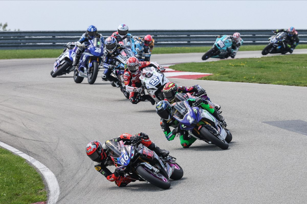 Gus Rodio (96) leads Blake Davis (1) and Rocco Landers (hidden) in their REV'IT! Twins Cup battle at PittRace on Sunday. Photo by Brian J. Nelson, courtesy MotoAmerica.
