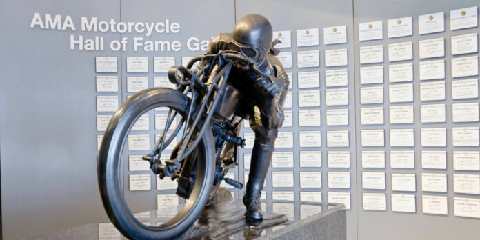 AMA Motorcycle Hall of Fame Glory Days Statue. Photo courtesy AMA. AMA Motorcycle Hall of Fame Glory Days Statue. Photo courtesy AMA.