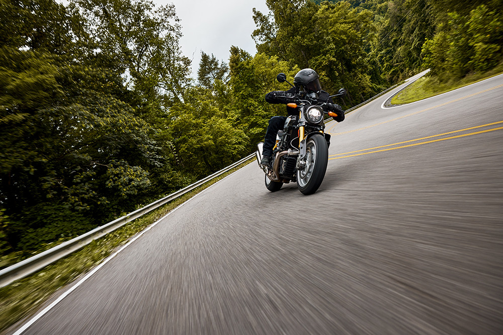 The FTR isn't a lightweight, but the trellis frame keeps it flickable and stable at enthusiastic street speeds. Photo courtesy Indian Motorcycle.