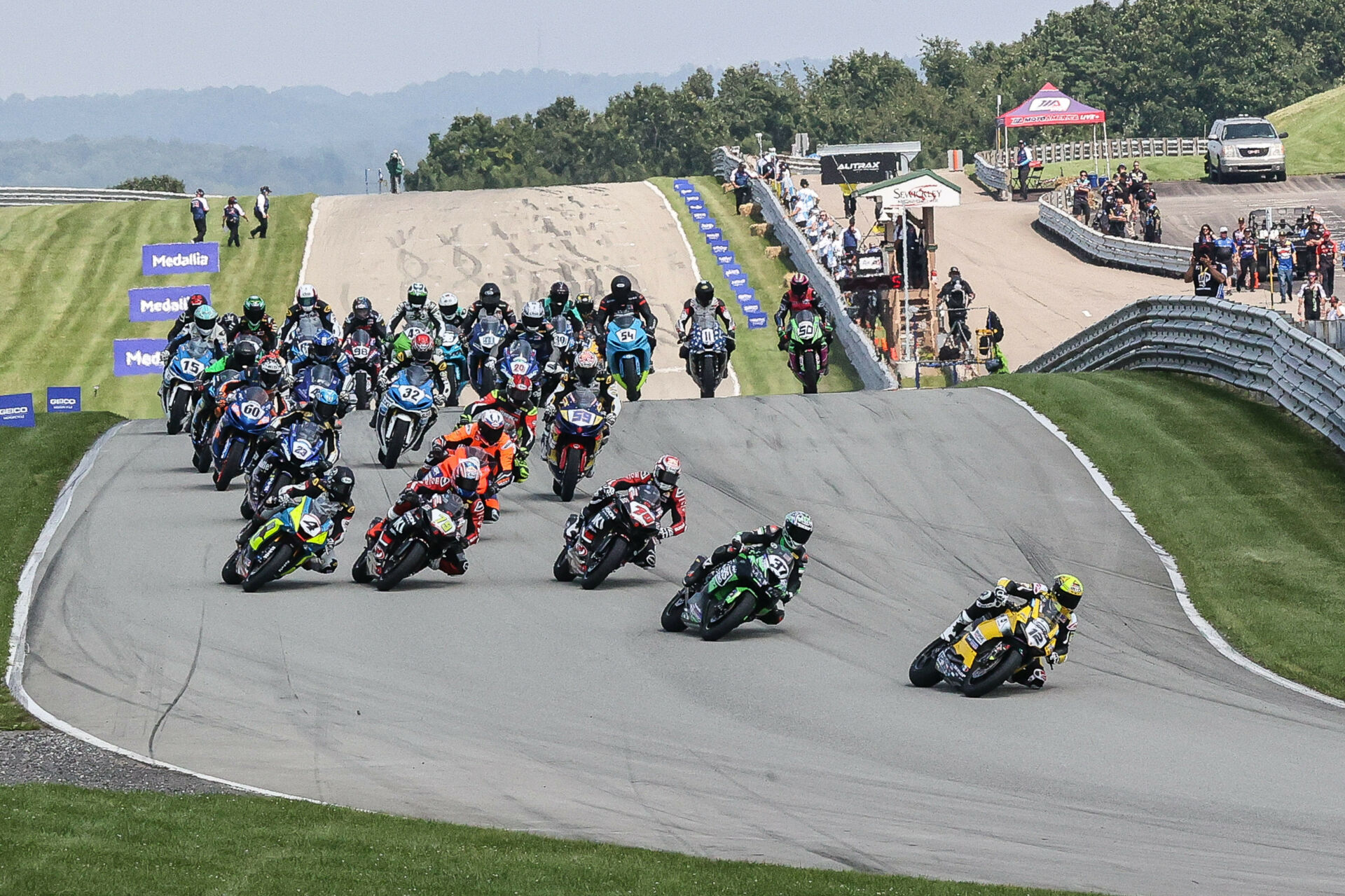 Xavi Fores (12) leading a Supersport race at PittRace. Photo by Brian J. Nelson, courtesy Ducati.