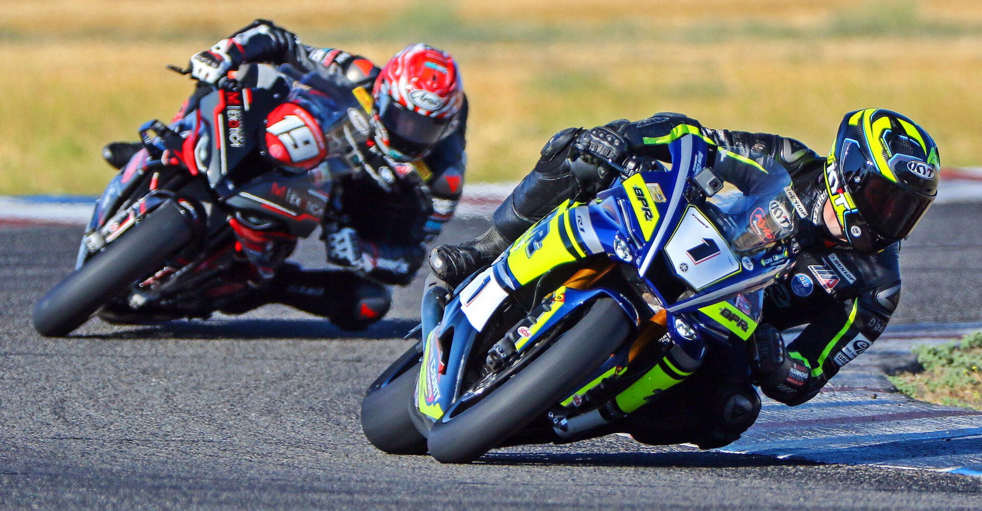 Bryce Prince (1) leads Wyatt Farris (19) in the CRA CTML Consultants Gold Cup race at Buttonwillow Raceway Park. Farris took the win by nearly six seconds. Photo by CaliPhotography, courtesy CRA.