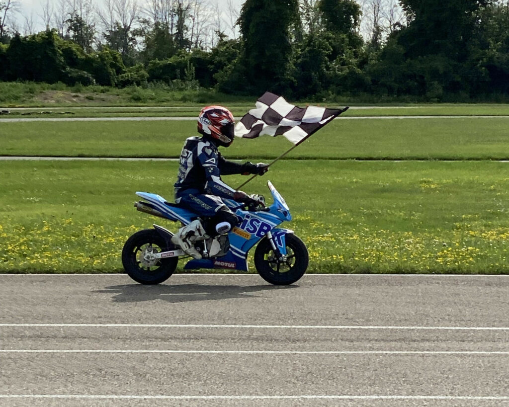 Ashton Parker (45) taking a victory lap at Lombardy Karting Club, in Lombardy, Ontario, Canada. Photo by Misti Hurst.