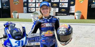 Kayla Yaakov with her first-place trophy and Yamaha YZF-R7 in Spain. Photo courtesy David Yaakov.