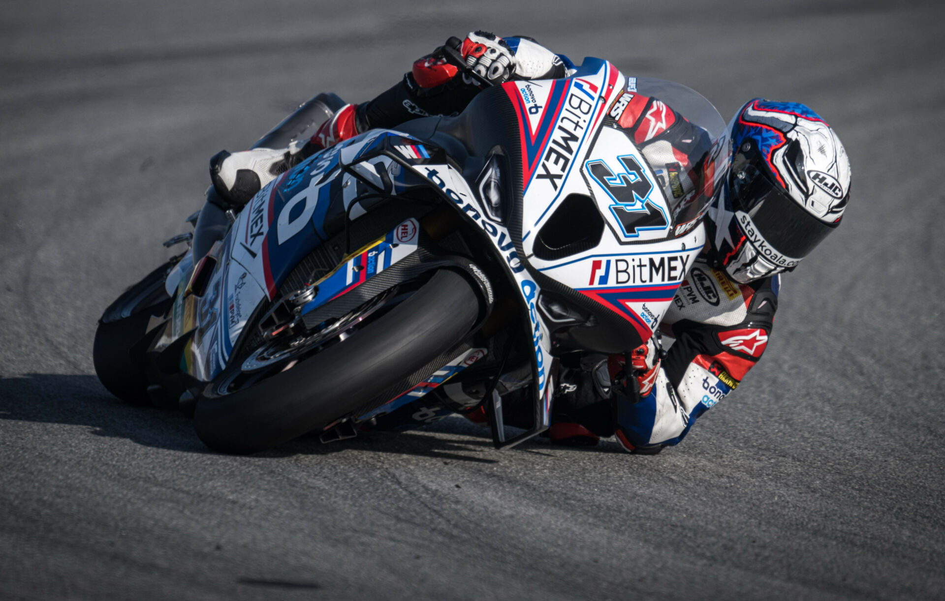 American Garrett Gerloff (31) at speed on his Bonovo Action BMW M 1000 RR Superbike at Circuit de Barcelona - Catalunya. Photo courtesy BMW Motorrad Motorsport.