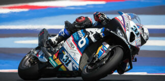 American Garrett Gerloff (31) at speed on his Bonovo Action BMW M 1000 RR Superbike at Misano World Circuit - Marco Simoncelli. Photo courtesy BMW Motorrad Motorsport.