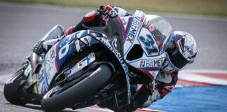Garrett Gerloff (31) at speed at Autodrom Most. Photo courtesy BMW Motorrad Motorsport.