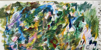 This Larry Poons original acrylic and watercolor on paper piece of art will be framed and then auctioned during the Barber Vintage Festival to benefit AHRMA. Image courtesy AHRMA.
