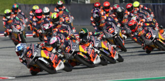 Rico Salmela (27), Alvaro Carpe (83), Ruche Moodley (11), and Angel Piqueras (18) lead the field at Red Bull Ring. Photo courtesy Red Bull.