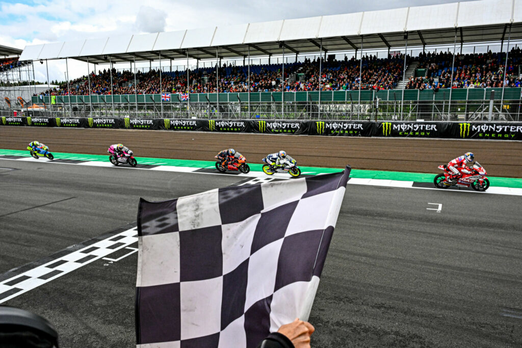 Colombian David Alonso (far right) made history in the Moto3 race. Photo courtesy Dorna.