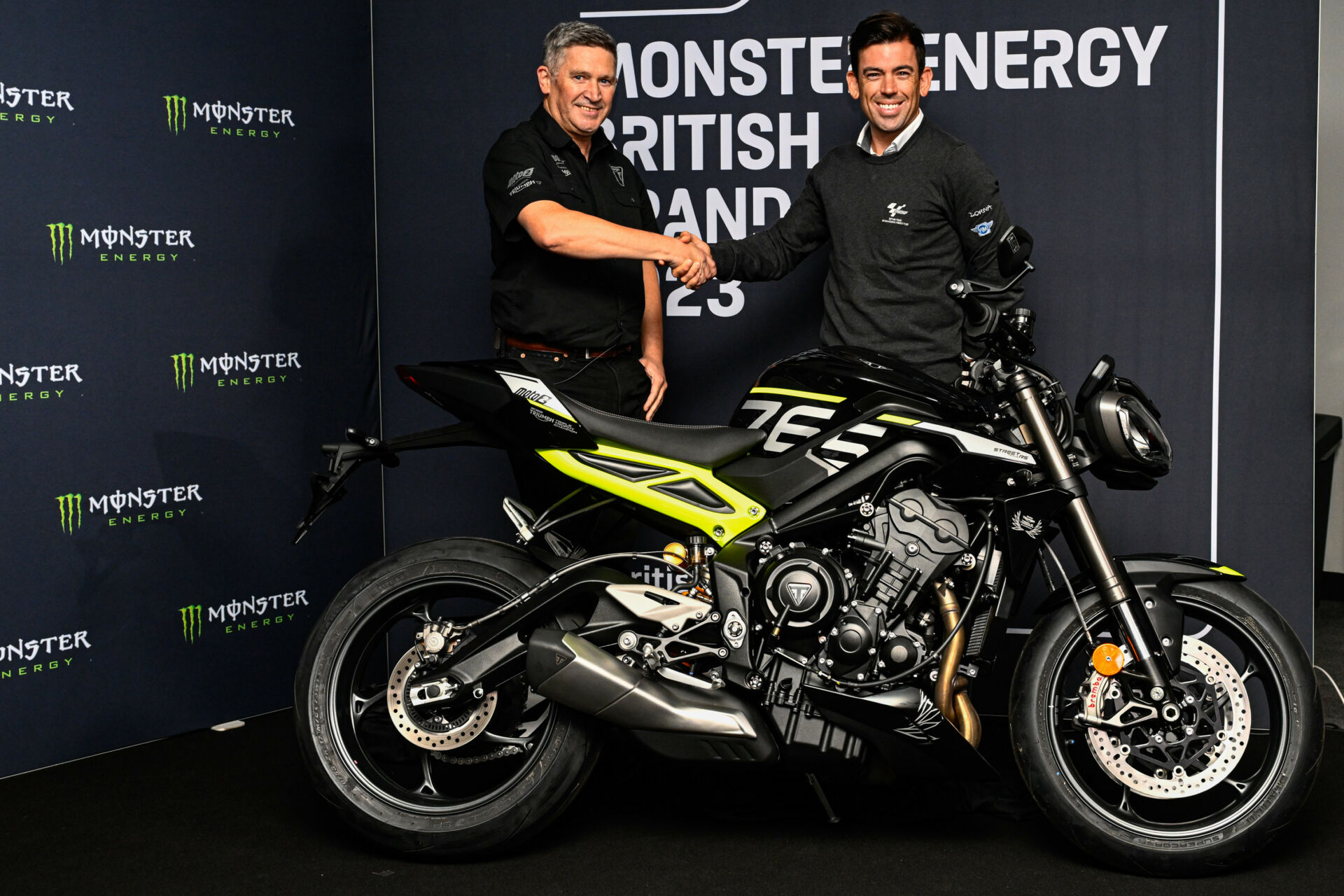 Steve Sargent, Chief Product Officer of Triumph Motorcycles (left) and Carlos Ezpeleta, Chief Sporting Officer at Dorna Sports. Photo courtesy Dorna.