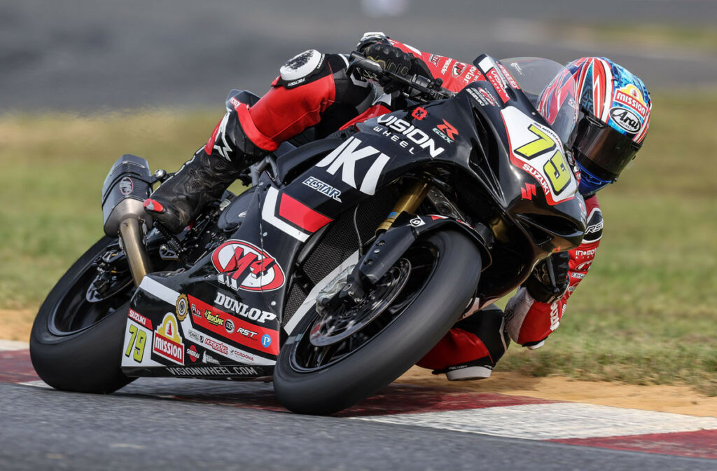 Teagg Hobbs (79) learned much in his rookie Supersport season, earning fifth place in the 2023 championship. Photo by Brian J. Nelson, courtesy Suzuki Motor USA, LLC.