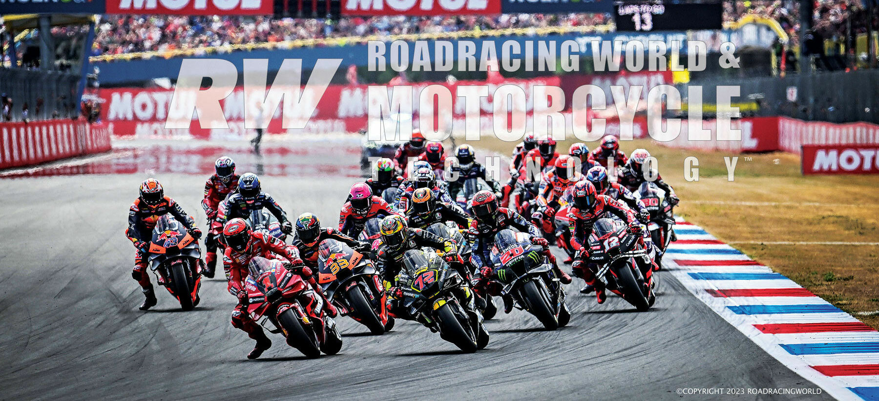 Start of the Sprint Race (at Assen), Francesco Bagnaia (1) and Marco Bezzecchi (72) leading. Photos by Gigi Soldano/DPPI Media.