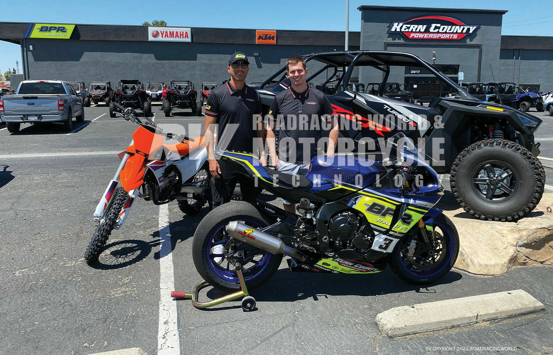 Racers Bryce Prince (right) and Fabrice Vilder (left) are the new owners of Kern County Powersports in Bakersfield, California. Photos by David Swarts.  