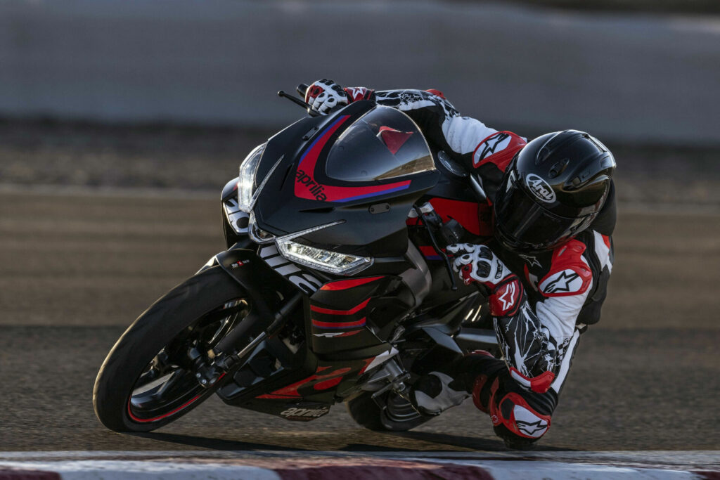 Maverick Vinales at speed on an Aprilia RS 457. Photo courtesy Aprilia.