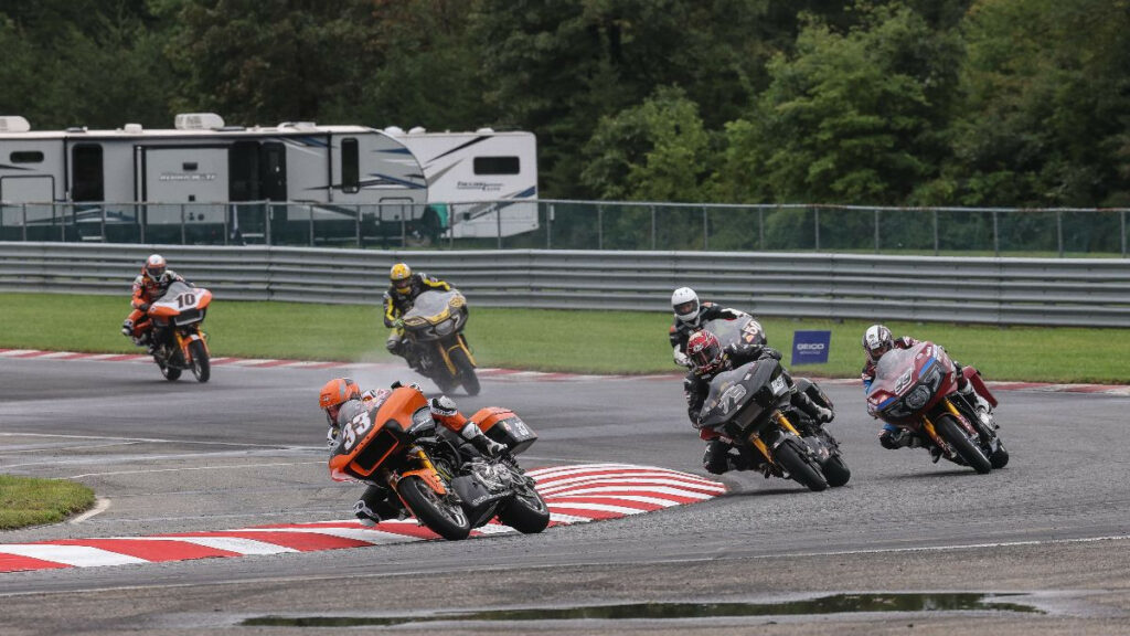 Kyle Wyman (33) won the Mission King Of The Baggers season finale at New Jersey Motorsports Park, but the Championship went to Hayden Gillim (79). Photo by Brian J. Nelson.