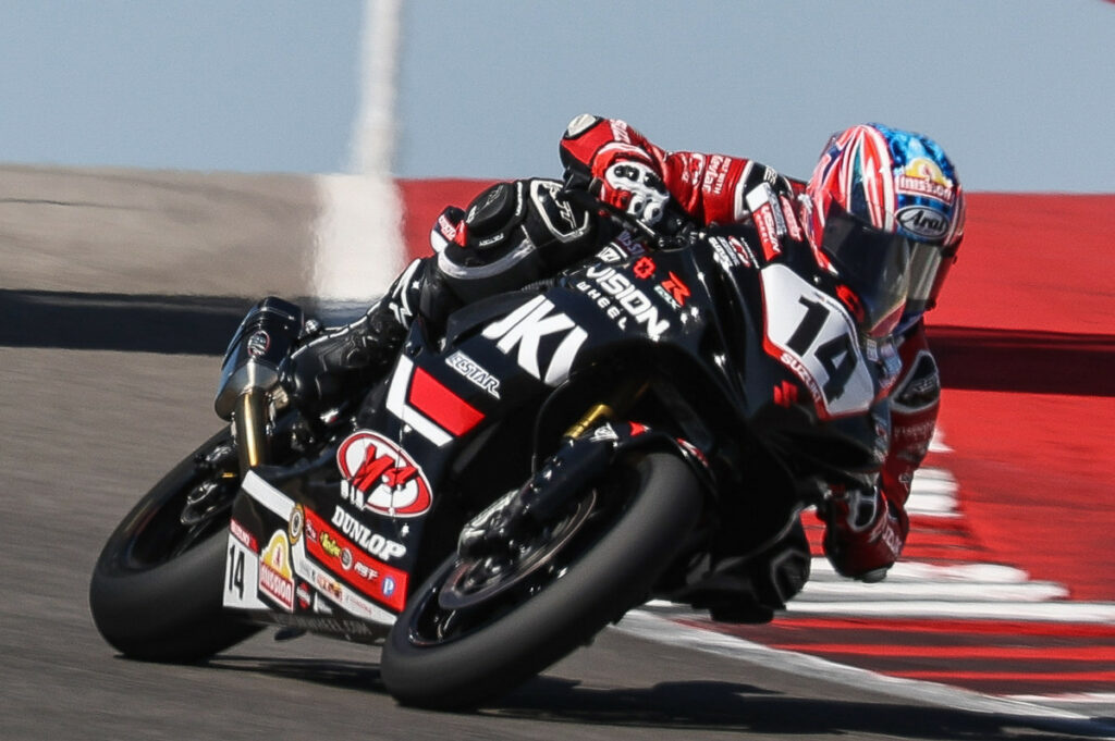 In his MotoAmerica debut, Torin Collins (14) showed his race craft for an impressive fourth-place result. 