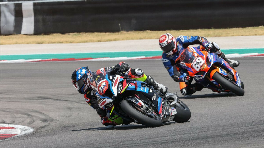 Travis Wyman (10) leads Hayden Gillim (69) early in the Steel Commander Stock 1000 race at Circuit of The Americas on Sunday. Gillim would get past Wyman and take not only the victory but also the series championship. Photo by Brian J. Nelson.