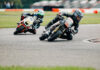 MotoAmerica Mission Mini Cup by Motul racers Michael Galvis (38) and Brayden Fager (73) in action Friday on the Liberator kart track at New Jersey Motorsports Park. Photo courtesy MotoAmerica.
