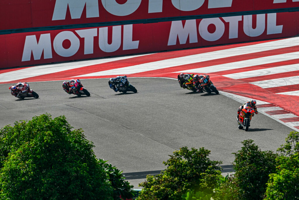 Pedro Acosta (37) extended his Moto2 World Championship point lead with a race victory in India. Photo courtesy Dorna.