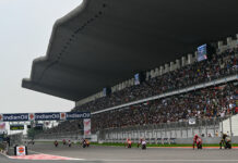 Marco Bezzecchi (72) leads early in the IndianOil Grand Prix of India MotoGP race. Photo courtesy Dorna.