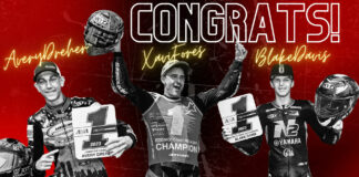 2023 MotoAmerica Champions (from left): Junior Cup Champion Avery Dreher, Supersport Champion Xavi Fores, and Twins Cup Champion Blake Davis. Image courtesy KYT Americas.