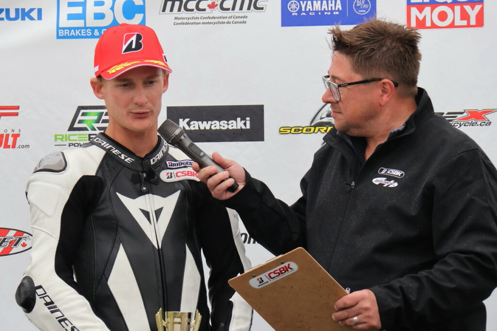 Current Amateur frontrunner Andrew Cooney (left) will be joining Trevor Dion on a new team for the 2024 season. The pair are expected to debut the team and Ducati machines this weekend at the CSBK season finale. Photo by Kira McWilliams, courtesy CSBK.