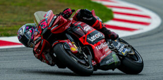 Enea Bastianini (23) in action at Catalunya, before his crash. Photo courtesy Ducati.