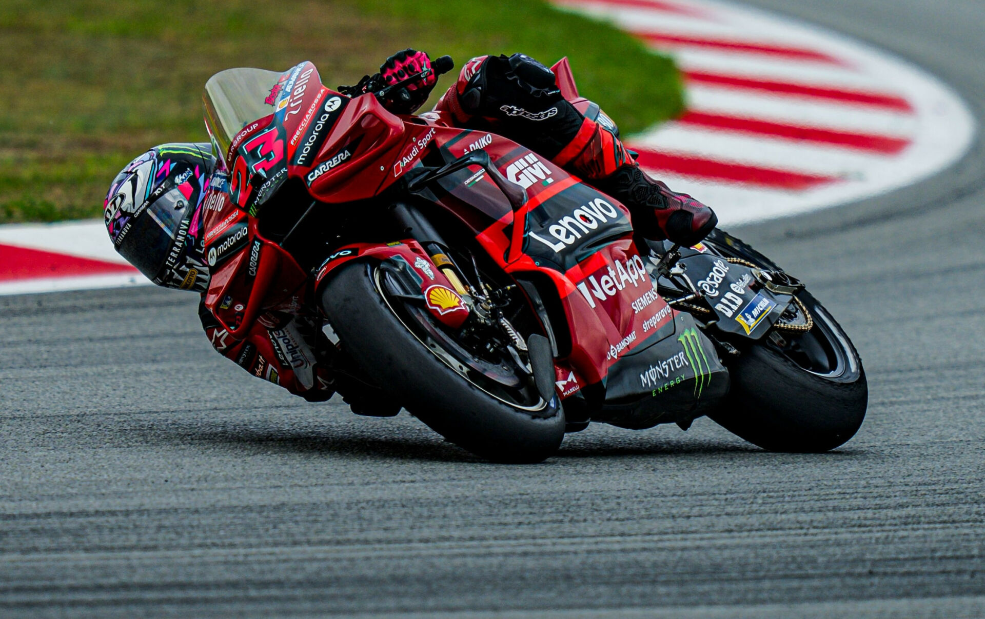 Enea Bastianini (23) in action at Catalunya, before his crash. Photo courtesy Ducati.