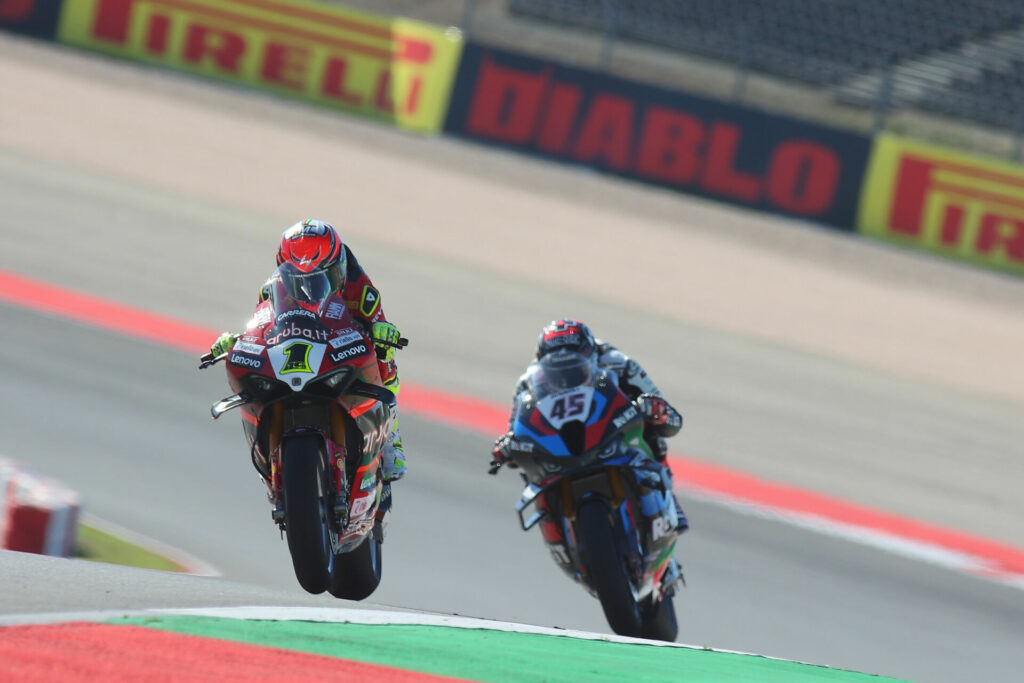 Alvaro Bautista (1) and Scott Redding (45). Photo courtesy Dorna.