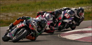 Brian Childree (49) leads the pack on his way to victory in the UtahSBA Moto United/Moto Station King of the Mountains race at Utah Motorsports Campus. Photo by Steve Midgley, courtesy UtahSBA.